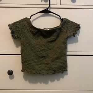 Green off the shoulder crop top